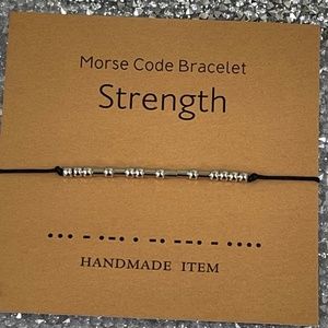 Morse Code Bracelet STRENGTH Black Silver Adjustable String Encouragement Inspir